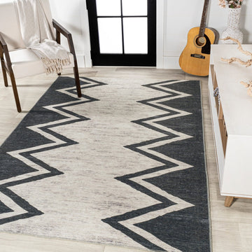 Siksak Modern Chevron Border Area Rug
